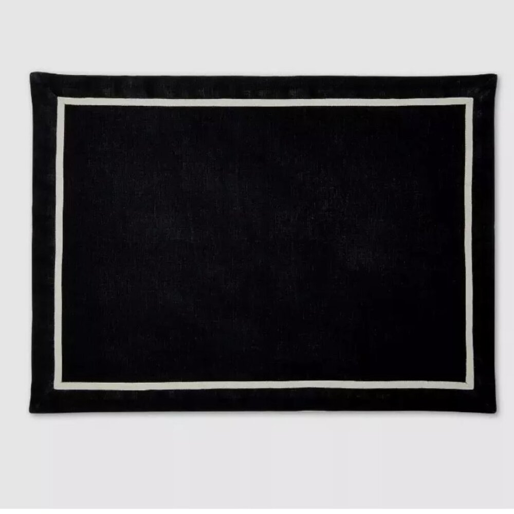 Hotel Collection Navy, Black or Tan, 100% Linen 14x19 Placemat with Border NEW